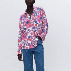 ZARA Floral Print Blouse Women's Size L